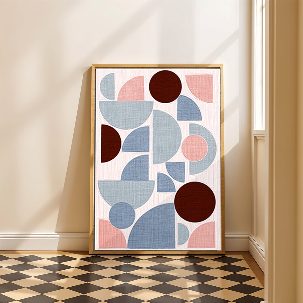 Modern Geometric Shapes Blue Canvas Wall Art Painting Kit
