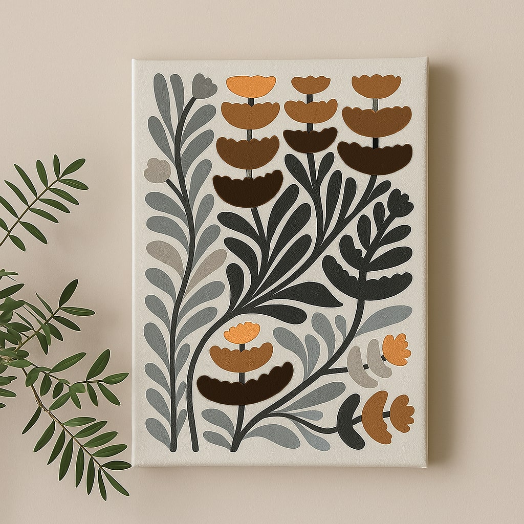 Scandi Abstract Floral Pattern Canvas Wall Art Painting Kit
