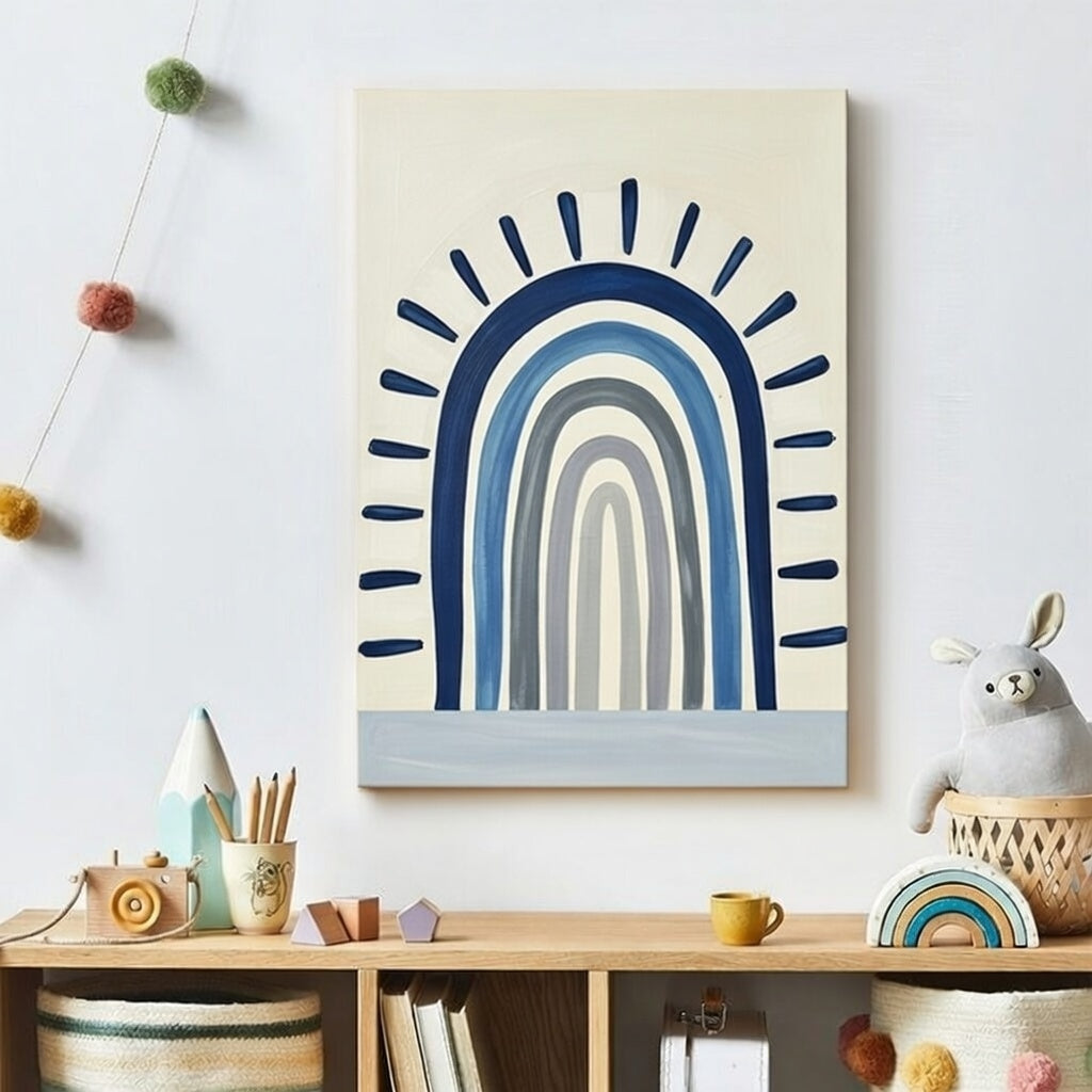Nursery and Kids Rainbow Print Blue Canvas Wall Art Painting Kit