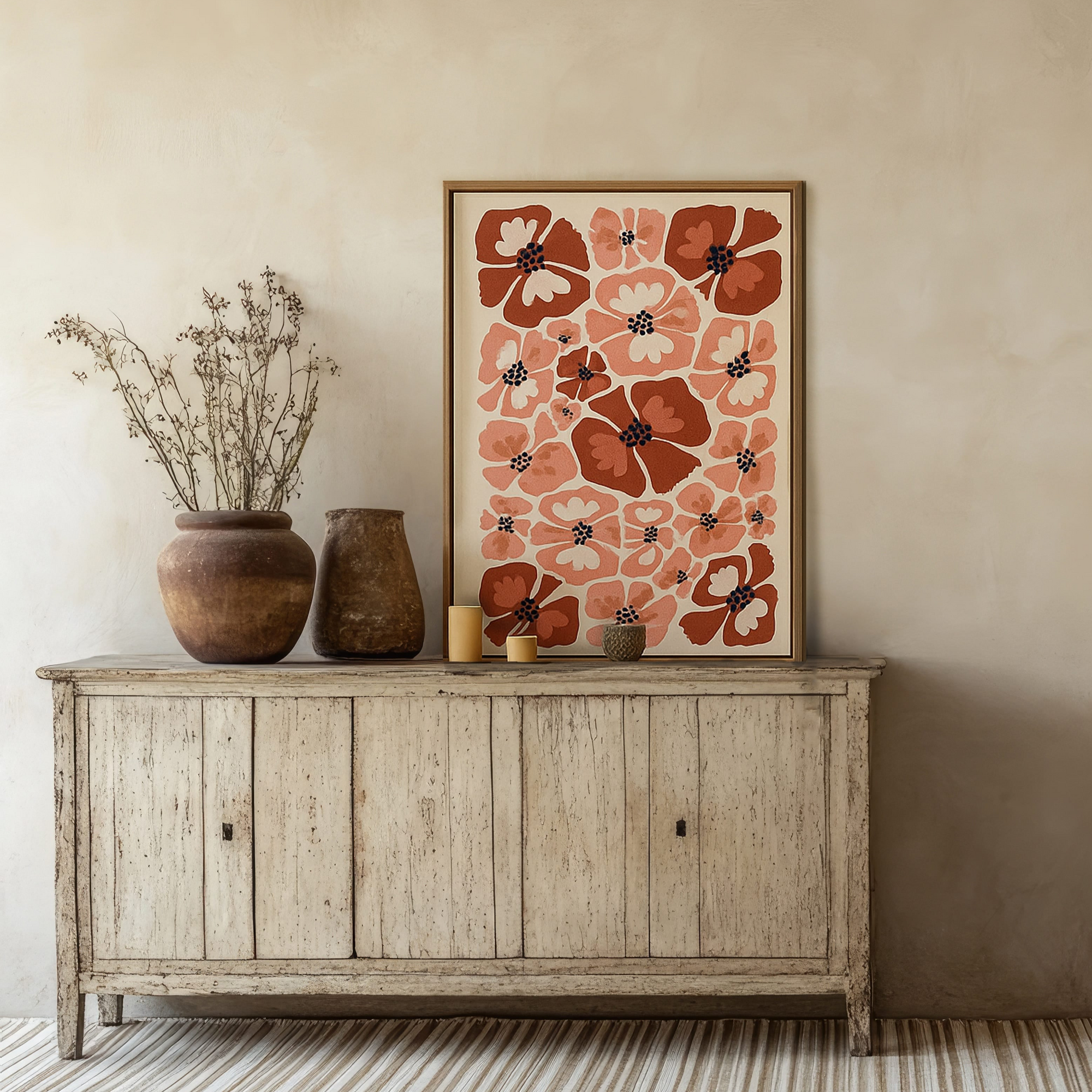 Boho Abstract Ditsy Floral Print Canvas Wall Art Painting Kit