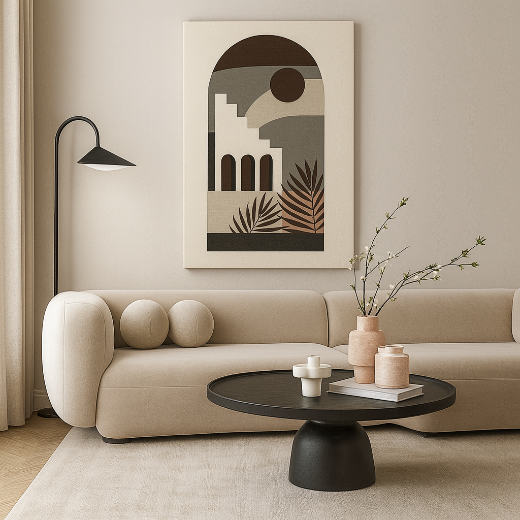 Mid Century Modern Abstract Building Neutral Canvas Wall Art Painting Kit