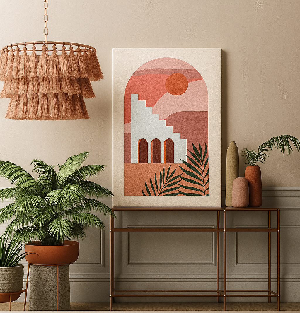 Mid Century Modern Abstract Building Neutral Canvas Wall Art Painting Kit