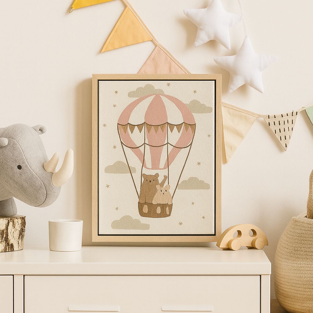 Nursery and Kids Balloon and Clouds Neutral Canvas Wall Art Painting Kit