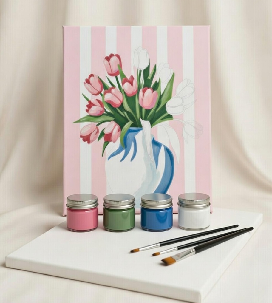 Rustic Country Flowers in Vase Canvas Wall Art Painting Kit