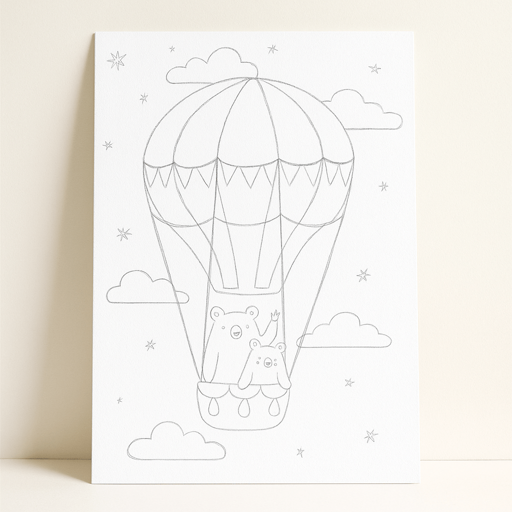 Nursery and Kids Balloon and Clouds Neutral Canvas Wall Art Painting Kit