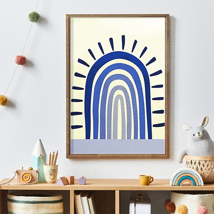 Nursery and Kids Rainbow Print Blue Canvas Wall Art Painting Kit
