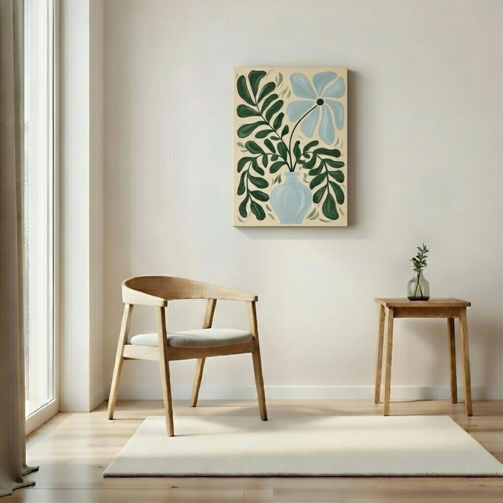 Scandi Abstract Flower in Pot Neutral Canvas Wall Art Painting Kit