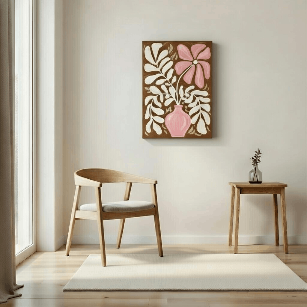 Scandi Abstract Flower in Pot Neutral Canvas Wall Art Painting Kit