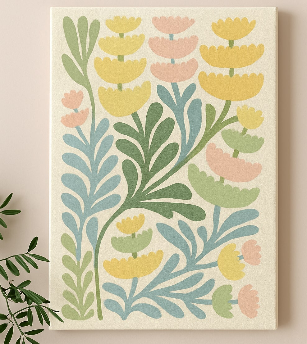 Scandi Abstract Floral Pattern Canvas Wall Art Painting Kit