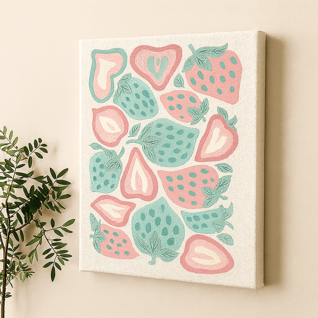 Strawberry Abstract Pattern Pink Canvas Wall Art Painting Kit