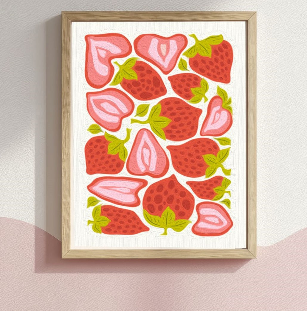 Strawberry Abstract Pattern Pink Canvas Wall Art Painting Kit