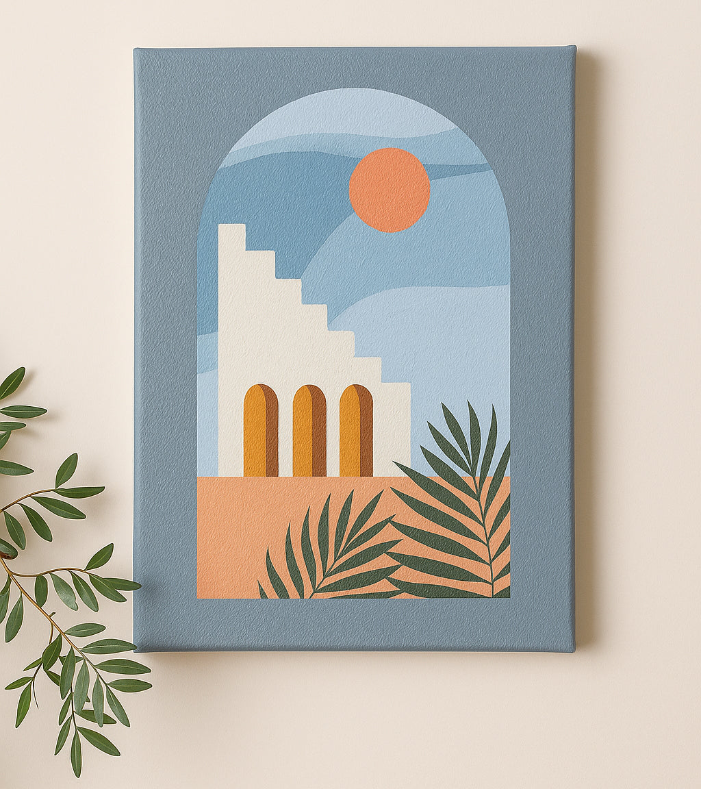 Mid Century Modern Abstract Building Neutral Canvas Wall Art Painting Kit