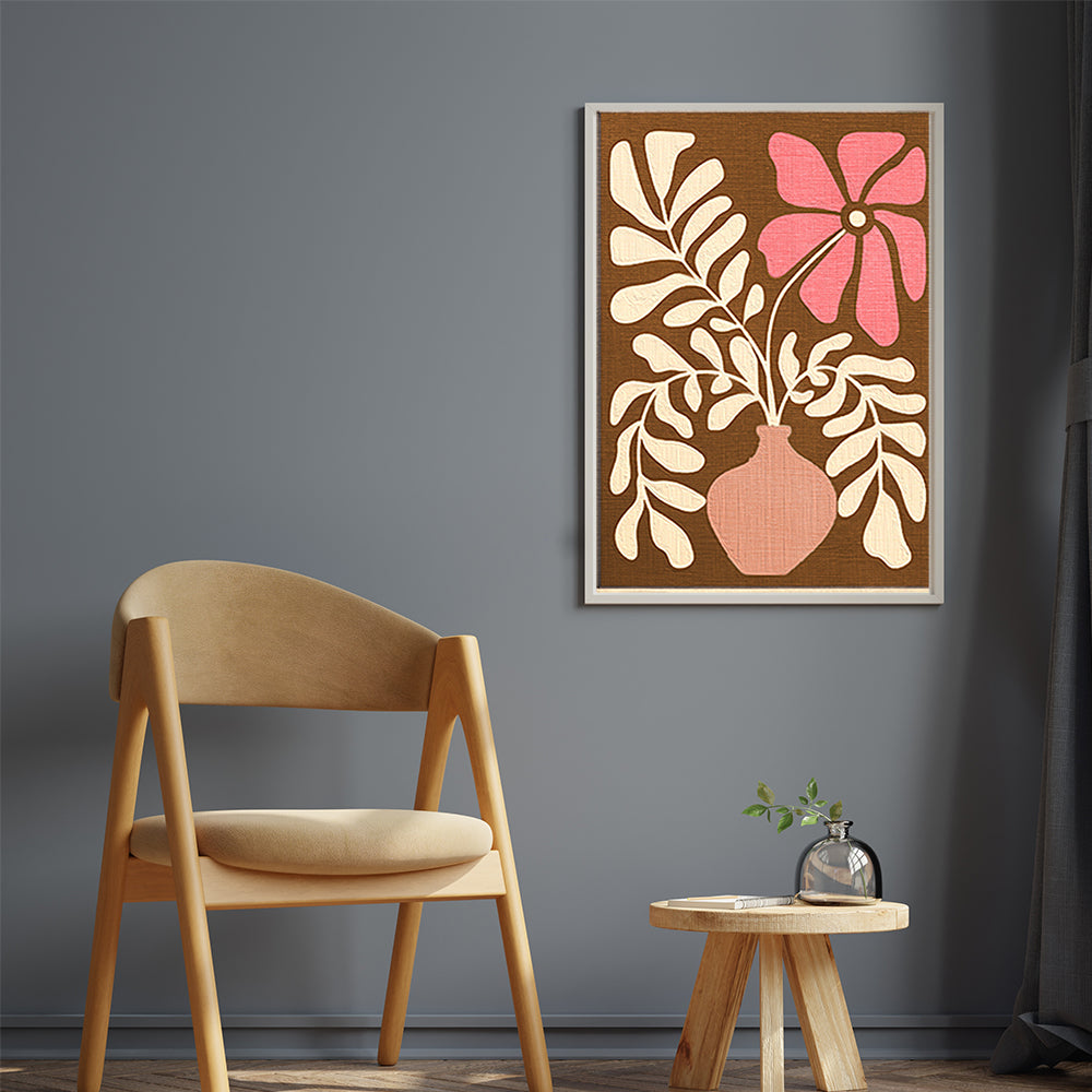 Scandi Abstract Flower in Pot Neutral Canvas Wall Art Painting Kit