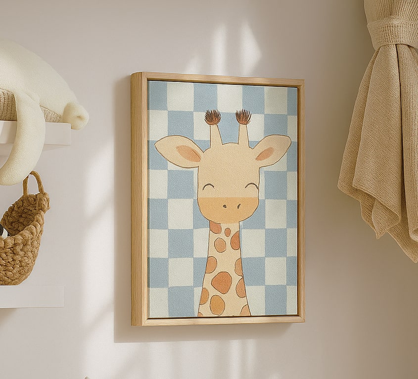 Nursery and Kids Checkered Neutral Canvas Wall Art Painting Kit