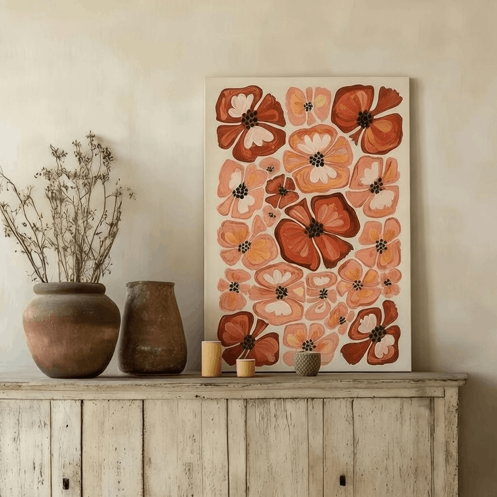 Boho Abstract Ditsy Floral Print Canvas Wall Art Painting Kit