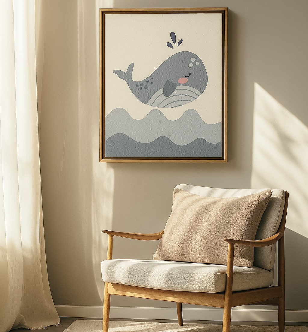 Nursery and Kids Sea Creature Whale Blue Canvas Wall Art Painting Kit