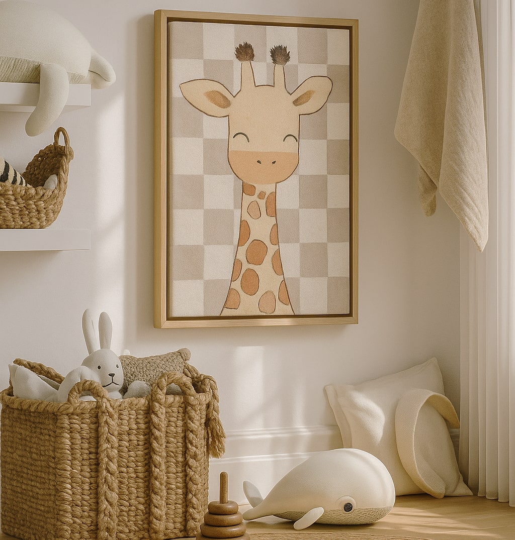 Nursery and Kids Checkered Neutral Canvas Wall Art Painting Kit