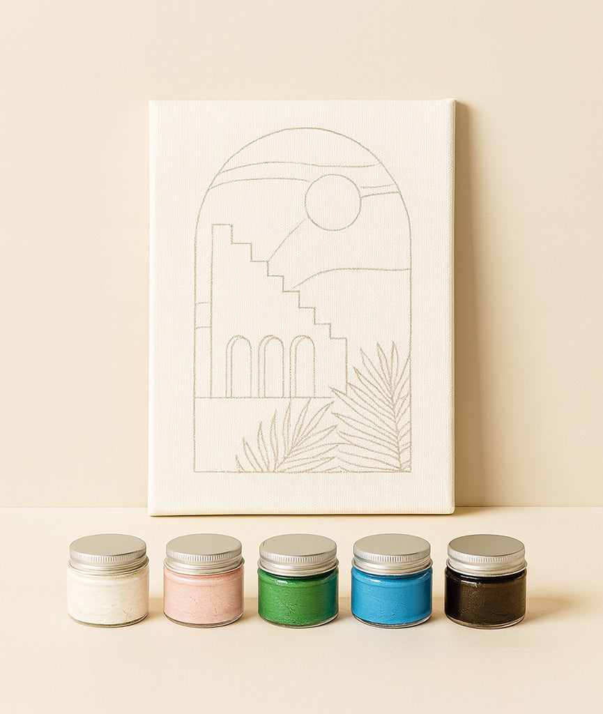 Mid Century Modern Abstract Building Neutral Canvas Wall Art Painting Kit