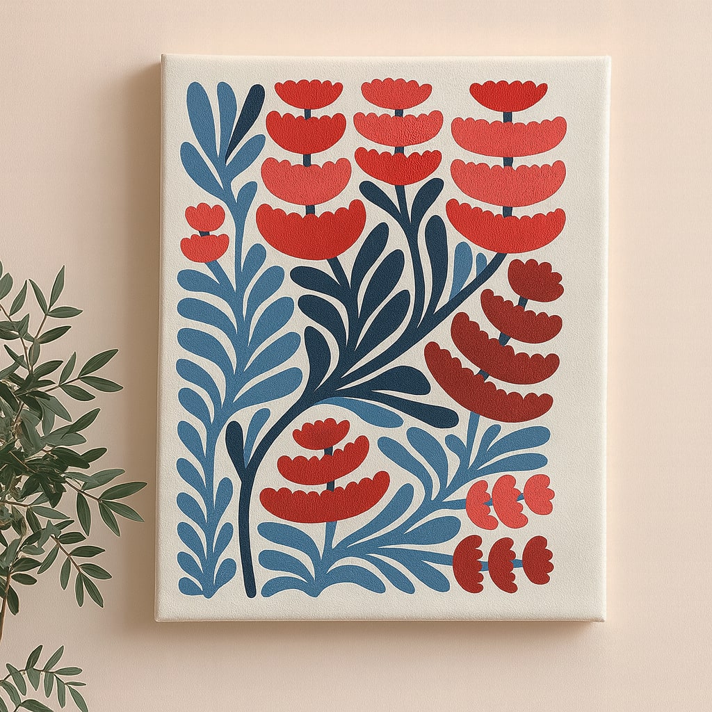 Scandi Abstract Floral Pattern Canvas Wall Art Painting Kit