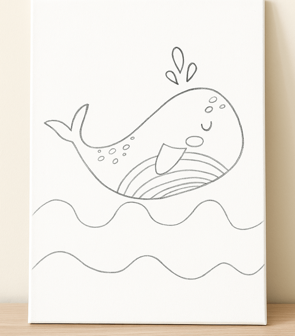 Nursery and Kids Sea Creature Whale Blue Canvas Wall Art Painting Kit